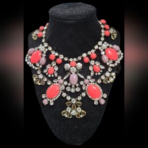 Elegant Statement Necklace with Pink and Silver Accents